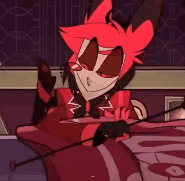 Cartoon Character Sitting on Bed Holding Cane