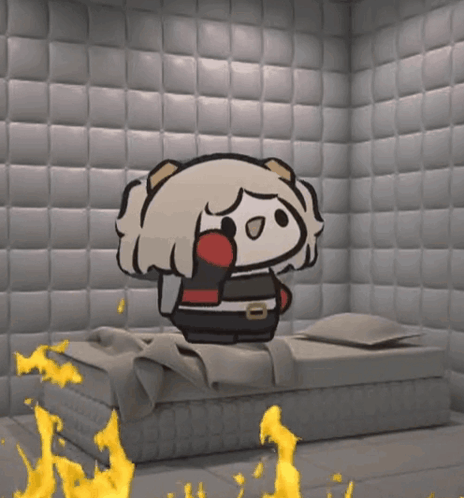 Cartoon Character Sitting on Bed
