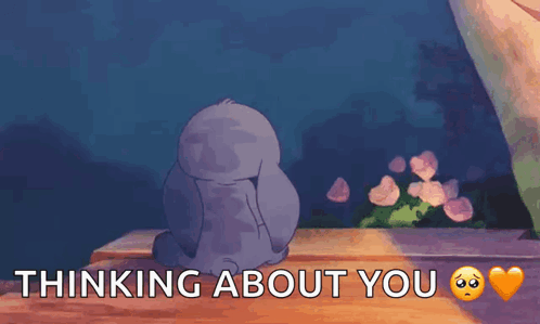 Cartoon Character Sitting on Bench Thinking About You