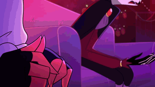 Cartoon Character Sitting on Couch Holding Purple Object