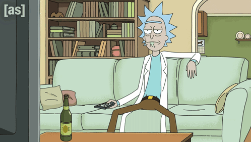 Cartoon Character Sitting on Couch Holding Remote
