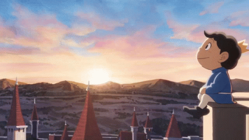 Cartoon Character Sitting On Ledge Watching Sunset GIF