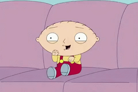 Cartoon Character Sitting on Purple Couch