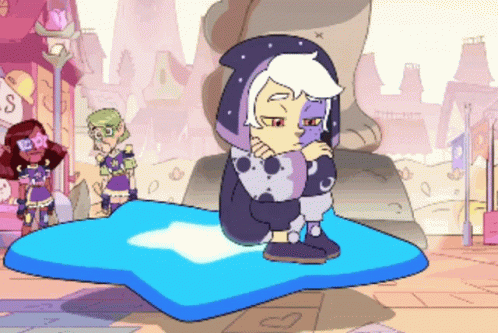 Cartoon Character Sitting On Star Cushion GIF