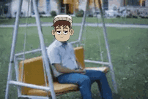Cartoon Character Sitting on Swing