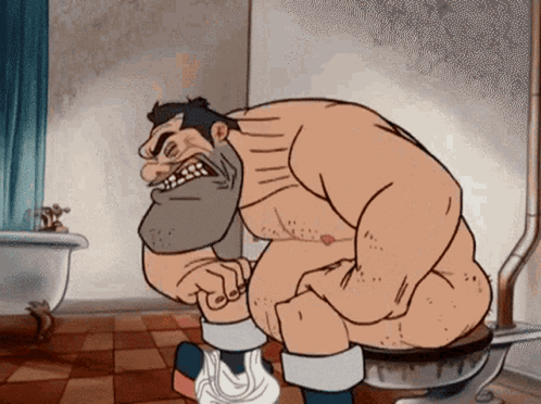 Cartoon Character Sitting on Toilet