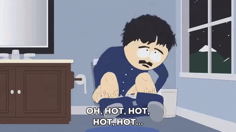 Cartoon Character Sitting on Toilet Saying Oh Hot