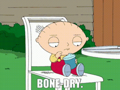 Cartoon Character Sitting with Bone Dry Text