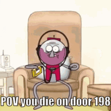 Cartoon Character Sitting With Headphones GIF