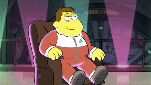 Cartoon Character Sitting With Triangle on Chest