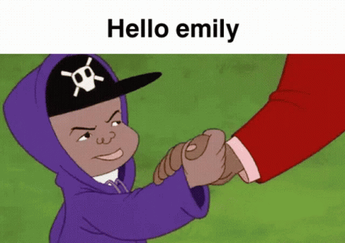 Cartoon Character Skull Hat Handshake Hello Emily