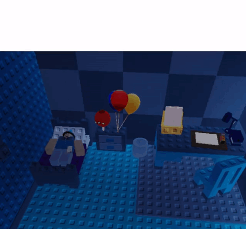 Cartoon Character Sleeping In Bed With Balloons And Clock 6:00 AM GIF