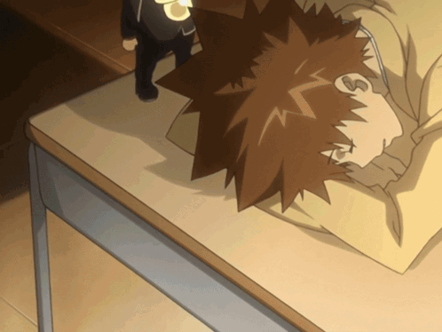 Cartoon Character Sleeping on Desk With Headphones