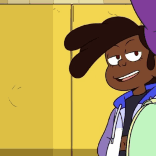 Cartoon Character Smiling in Front of Yellow Wall