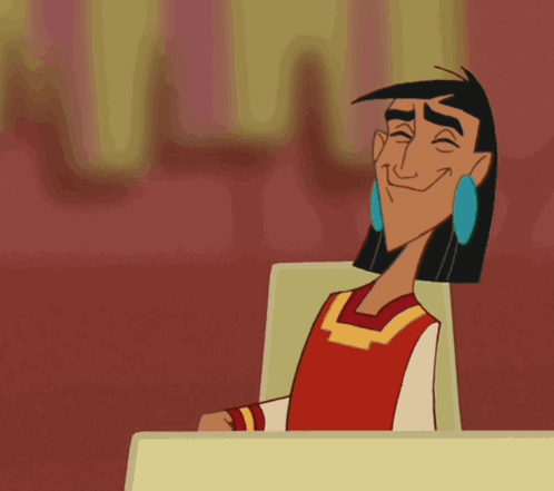 Cartoon Character Smiling in Red Shirt and Blue Earrings