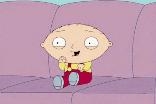 Cartoon Character Smiling on Purple Couch