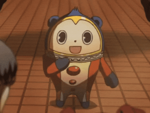Cartoon Character Smiling On Wooden Floor GIF