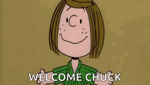 Cartoon Character Smiling Says Welcome Chuck