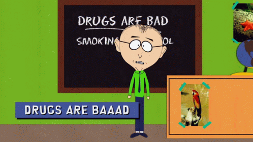 Cartoon Character Standing Before Chalkboard Drugs Are Bad GIF