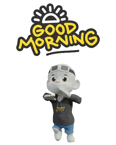 Cartoon Character Standing Before Good Morning Sign