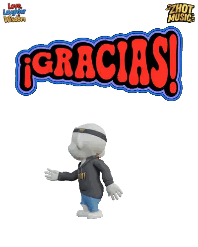 Cartoon Character Standing Before Gracias Sign