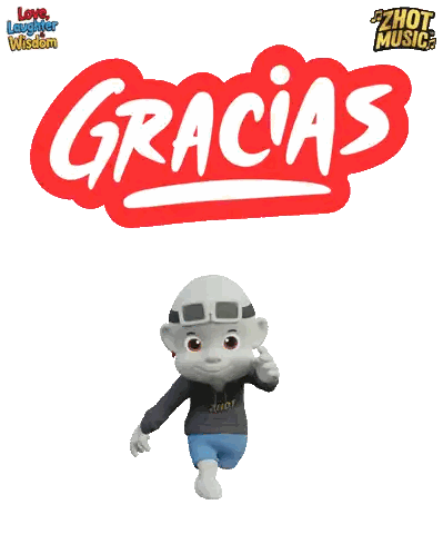 Cartoon Character Standing Before Gracias Sign