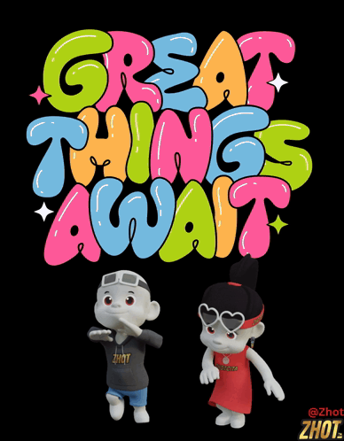 Cartoon Character Standing Before Great Things Await Sign GIF