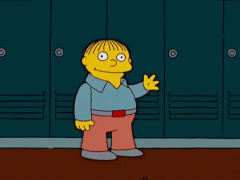 Cartoon Character Standing by Blue Lockers