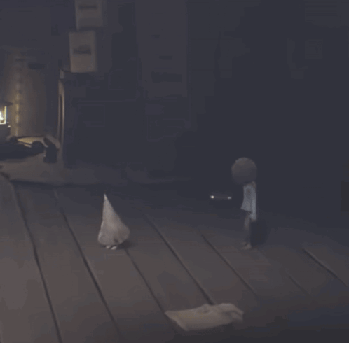 Cartoon Character Standing in Dark Room with Lantern