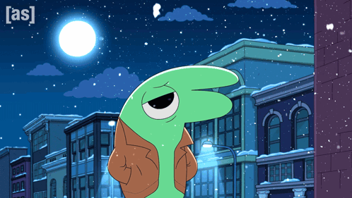 Cartoon Character Standing In Front Of Building With [As] GIF