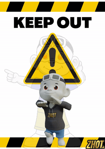 Cartoon Character Standing in Front of Keep Out Sign