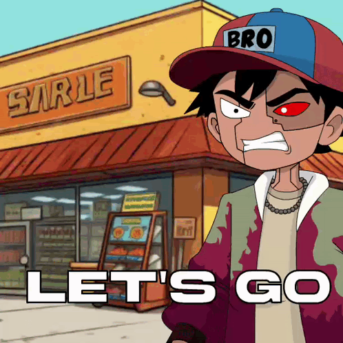 Cartoon Character Standing In Front Of Smirle Store GIF