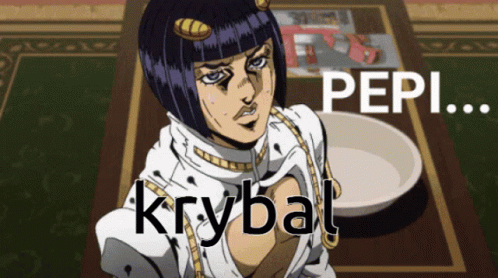 Cartoon Character Standing in Front of Table Saying Pepi Krybal