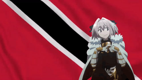 Cartoon Character Standing in Front of Trinidad Flag