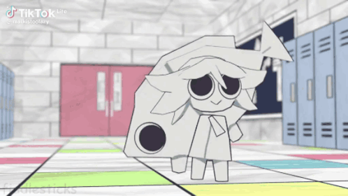 Cartoon Character Standing In Hallway With Lockers GIF
