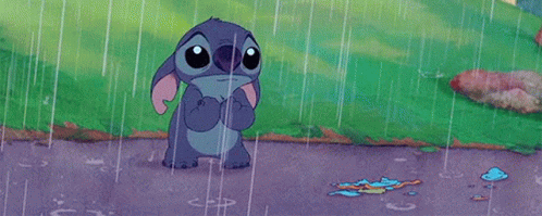 Cartoon Character Standing in Rain Sad Face