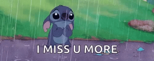 Cartoon Character Standing in Rain Saying I Miss U More