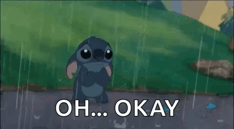 Cartoon Character Standing in Rain Saying Oh Okay