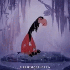 Cartoon Character Standing in Rain With Long Neck