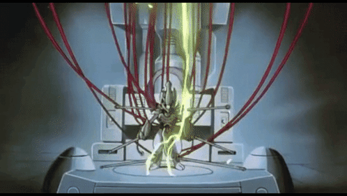 Cartoon Character Standing in Room With Purple Light