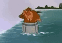 Cartoon Character Standing In Water Barrel GIF