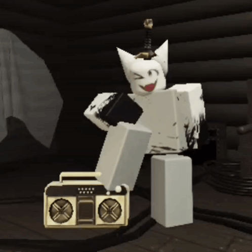 Cartoon Character Standing Next to Boom Box