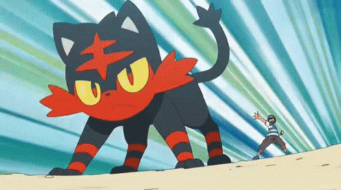 Cartoon Character Standing Next To Giant Red And Black Striped Cat GIF