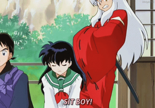 Cartoon Character Standing Next to Girl Says Sit Boy
