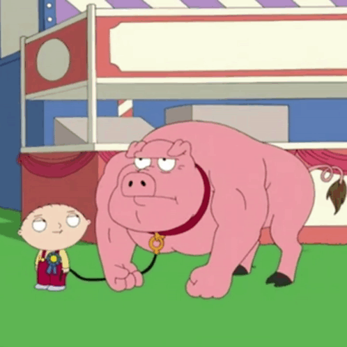 Cartoon Character Standing Next to Pig