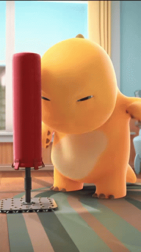 Cartoon Character Standing Next To Punching Bag GIF