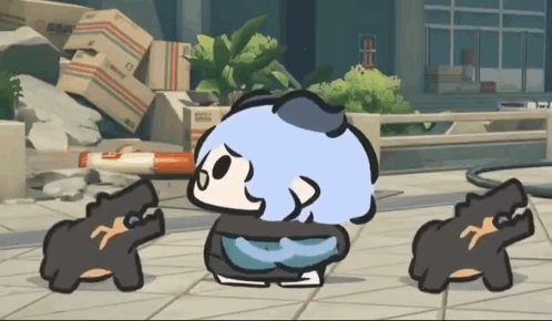 Cartoon Character Standing Next to Two Others by Boxes