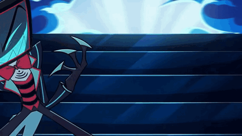 Cartoon Character Standing on Blue Staircase