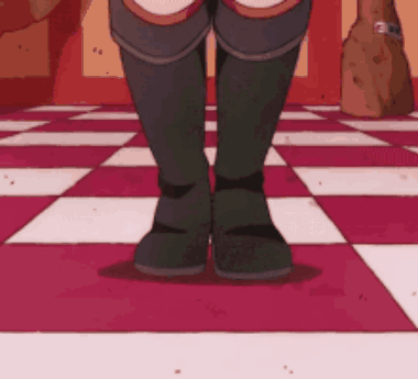 Cartoon Character Standing on Checkered Floor in Black Boots