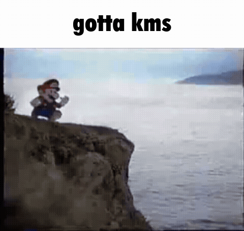 Cartoon Character Standing on Cliff Overlooking Ocean